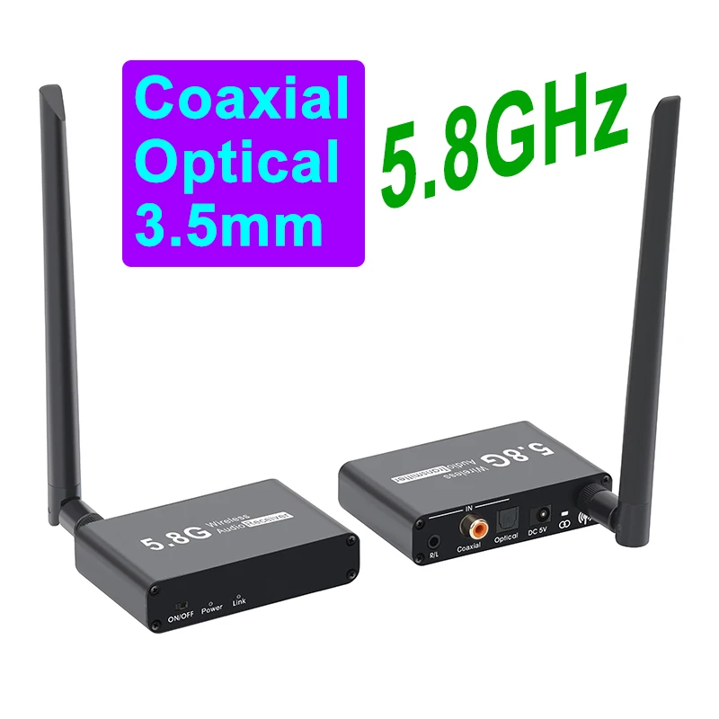 

Wireless Audio Transmitter Receiver 5.8GHz Wireless Coaxial Optical 3.5mm Audio Extender 50M for TV Speaker Amplifier Soundbar