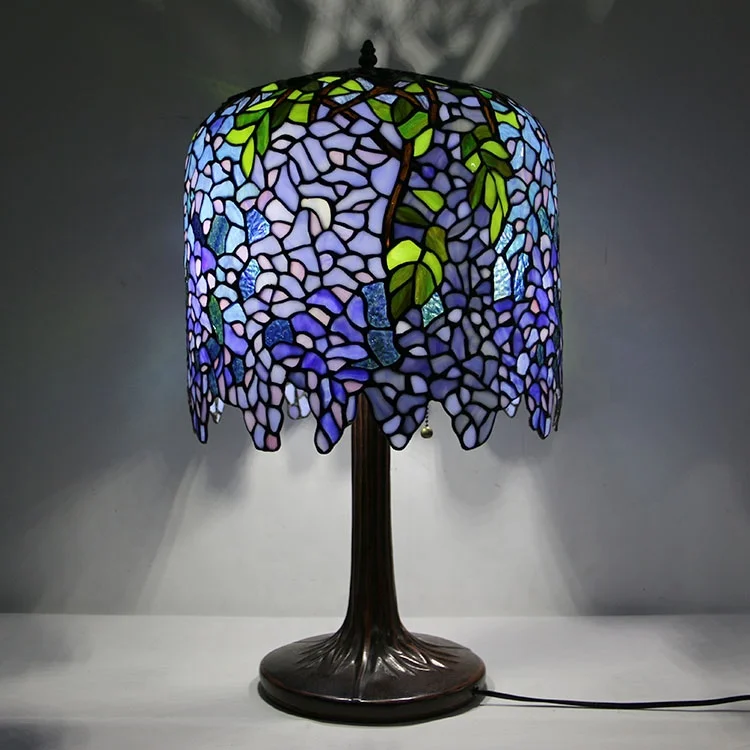 LongHuiJing 14Inches Tiffany Style Wisteria Love Table Lamp Stained Glass Lampshade Desk Lamps