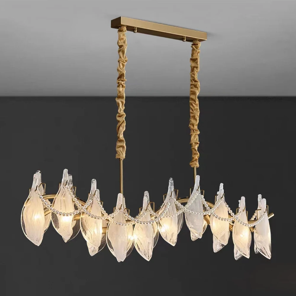 

Post Modern Gold Creative Pearl Frosted Glass Blade Chandelier,Living Room Hanging Decorative Lighting Ceiling Light Fixture.