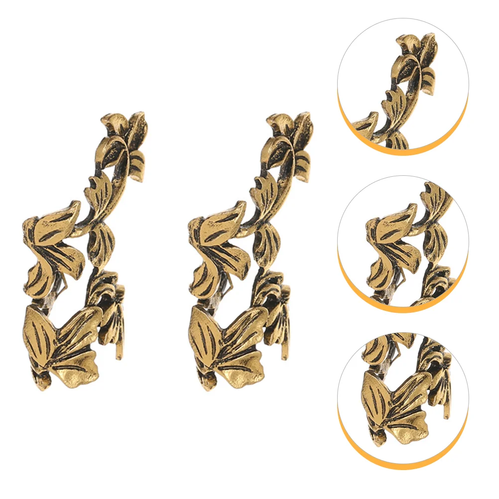 2 Pcs Hollow Leaf Ear Clip Cuffs for Men Earring on Earrings Girls Clips Fake Alloy Women and