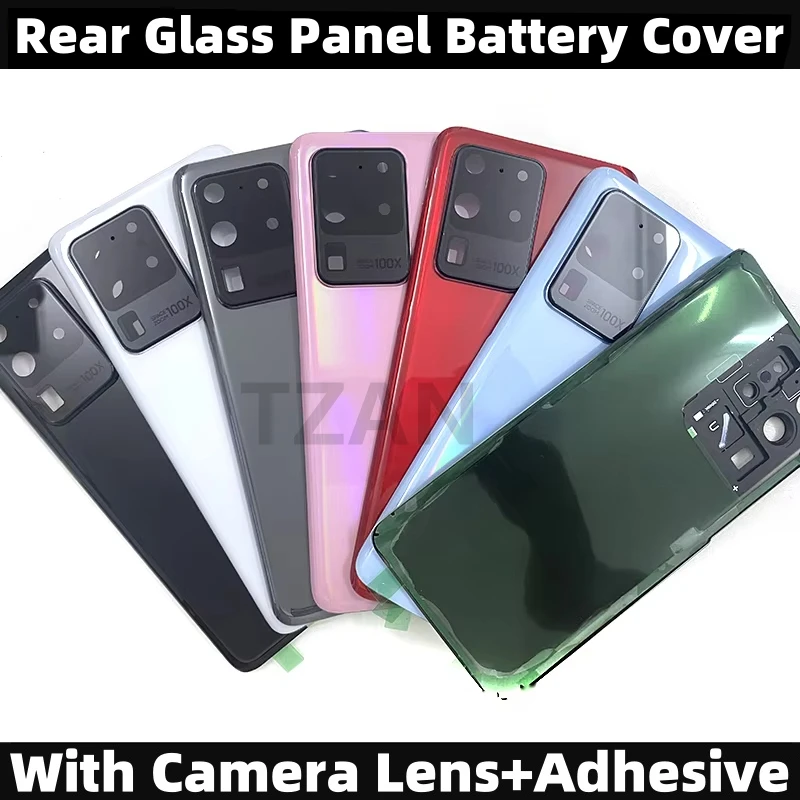 For Samsung Galaxy S20 Ultra Back Glass Panel SM-G988 Battery Cover With Camera Lens+Adhesive rear Door Housing 3D plating Bezel