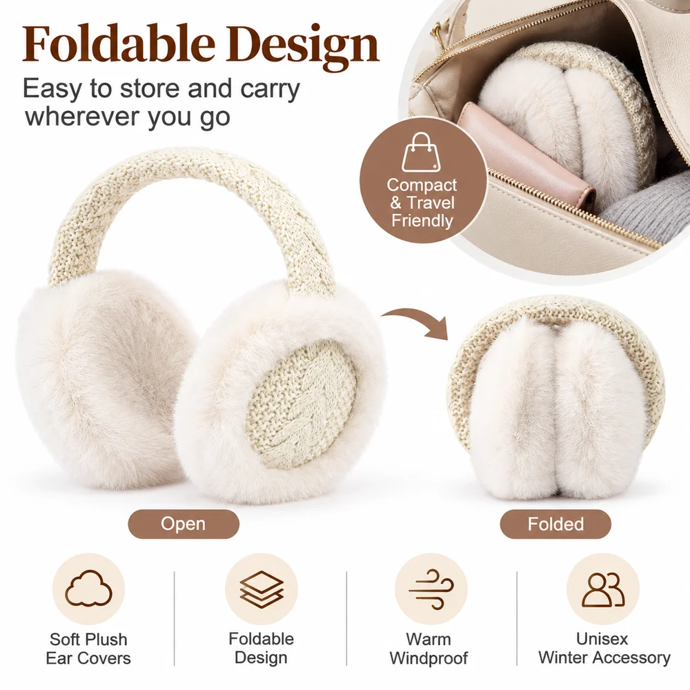 Gifts Soft Foldable Earmuffs Behind-the-Head Warm Winter Knit Earmuffs Windproof Ear Warmers Winter Accessories