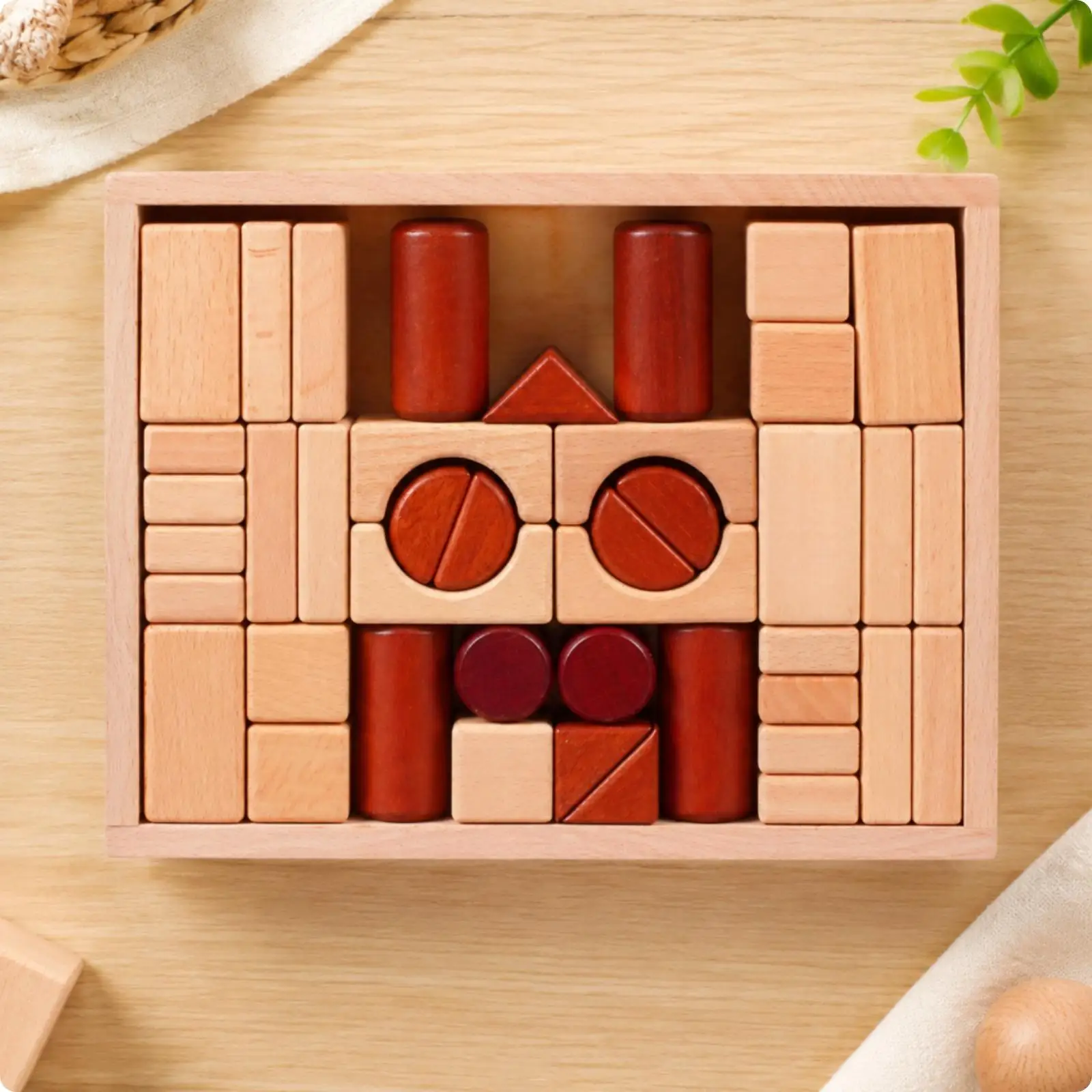 Wooden Creative Block Set for Children Brown Geometric Pieces Building Toy for Stacking Sorting and Imaginative Castle Play