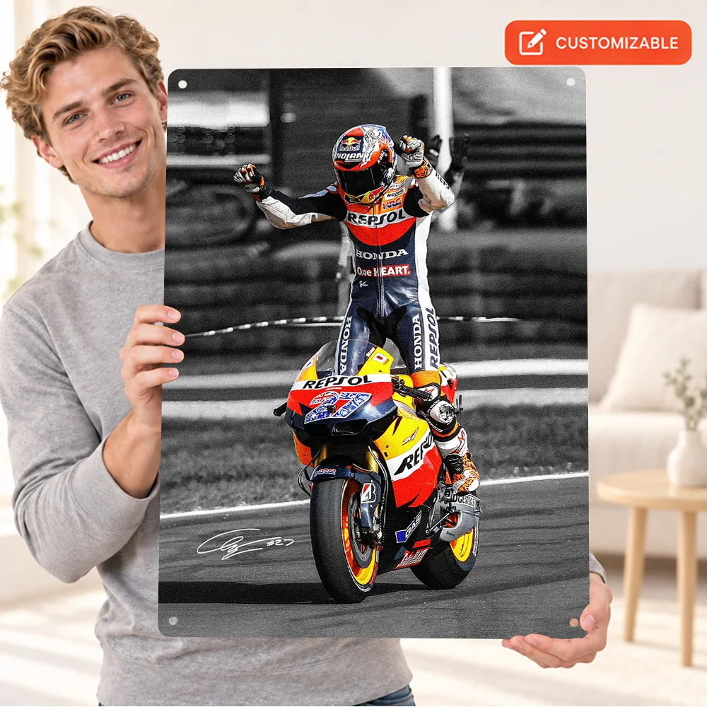 Casey Stoner Victory Printed Poster Customized Aluminum Metal Sign Selective Color Wall Art For Games Room Motorsport Fan Gift