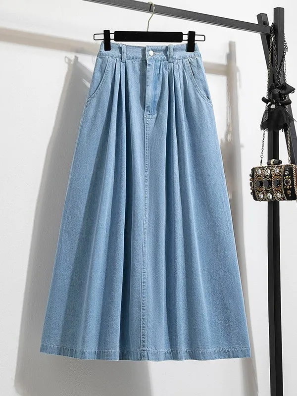 

plus Size Denim Skirt High Waist Casual Women's Fashion Pear Shape A-Line Umbrella Skirt Korean Style Commute Loose Fit Summer