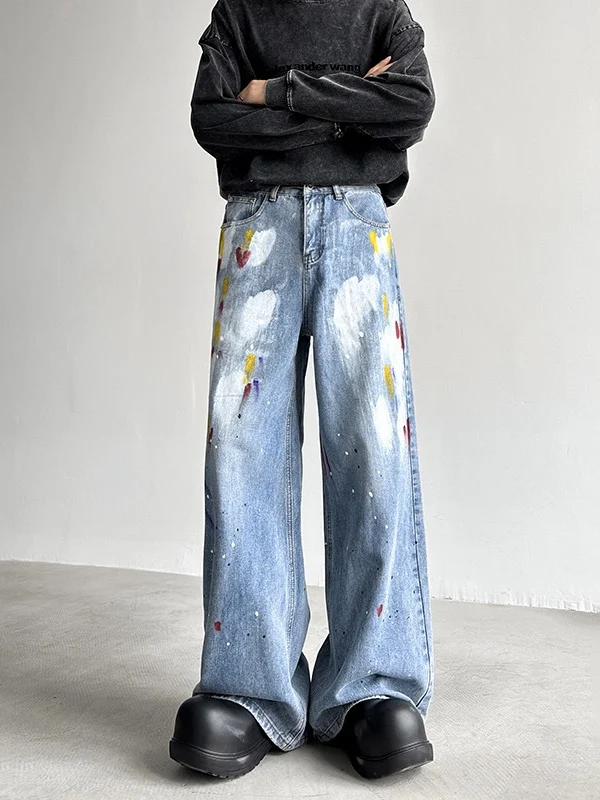 

Waed American High Street Vibe Men's And Women's Straight Leg Jeans fiti Trendy Loose Casual Long Trousers