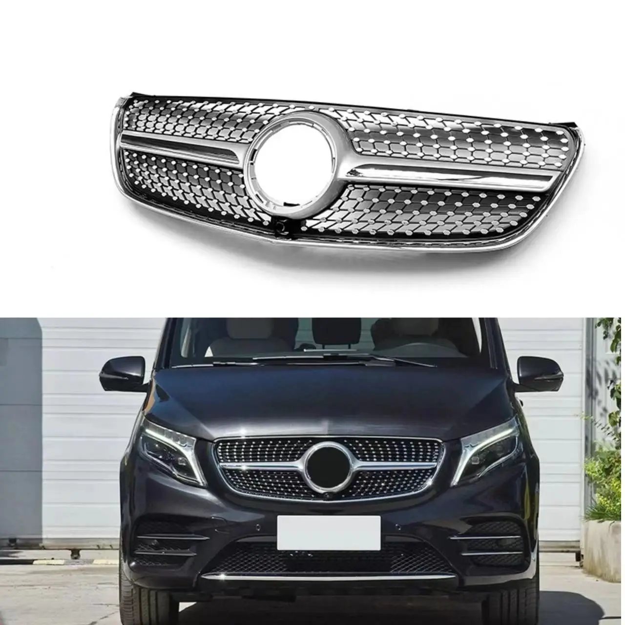 Front Grille for Mercedes-Benz V-Class W447 V260 V250 2016-2020 Front Bumper Racing Diamond Grill Tuning Accessories