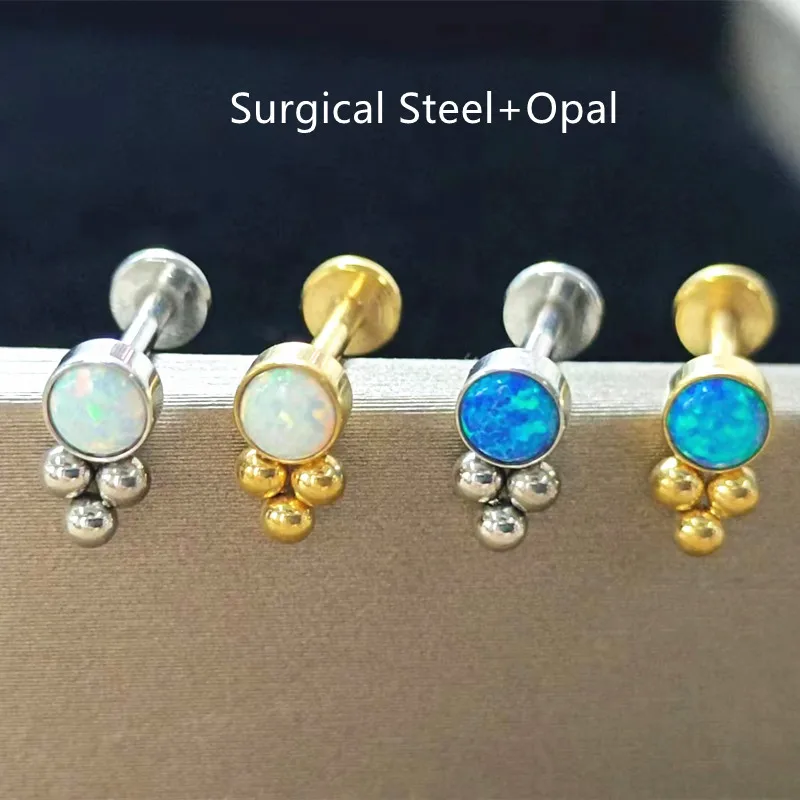 LOT20pcs Body  Jewelry -Opal Stone Balls 16G x8mm Lip Labret Ring Bar Monore Studs Piercing Ear Lobe Helix Diath Cartilage Bar