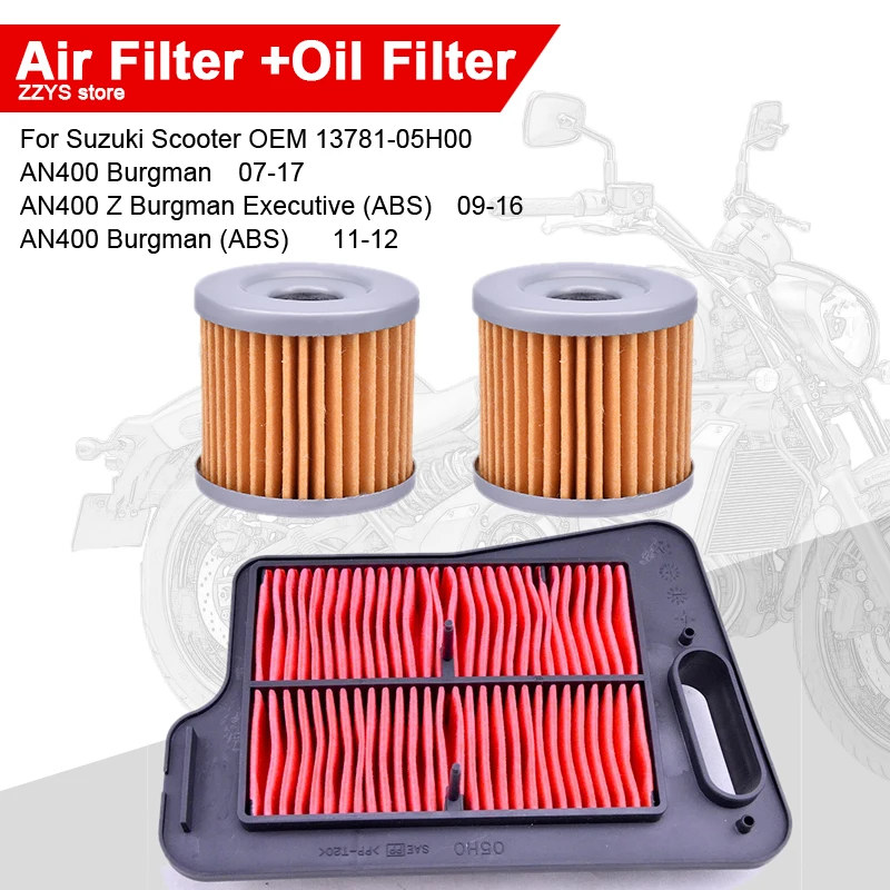 Motorcycle Air Filters Cleaner & Oil Filter For Suzuki Scooter AN400 07-2017 AN400Z Burgma Executive ABS AN 400 OEM 13781-05H00