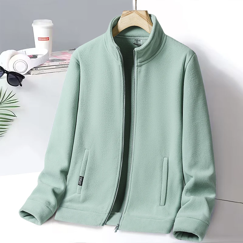 Outdoor Warm Running Jacket for Couples Autumn Winter Fleece Jacket for Men Thickened and Fleece Stand-up Collar Hoodie Cardigan