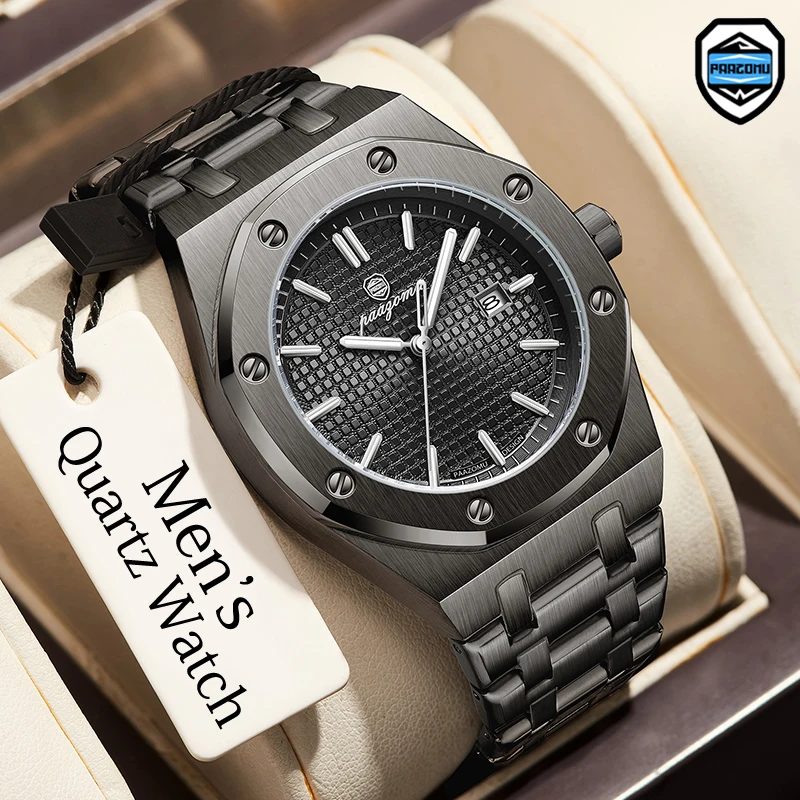 

PAAZOMU Роскошные деловые мужские наручные часы Водонепроницаемые светящиеся мужские часы с датой Модные кварцевые часы из нержавеющей стали для мужчин Reloj
