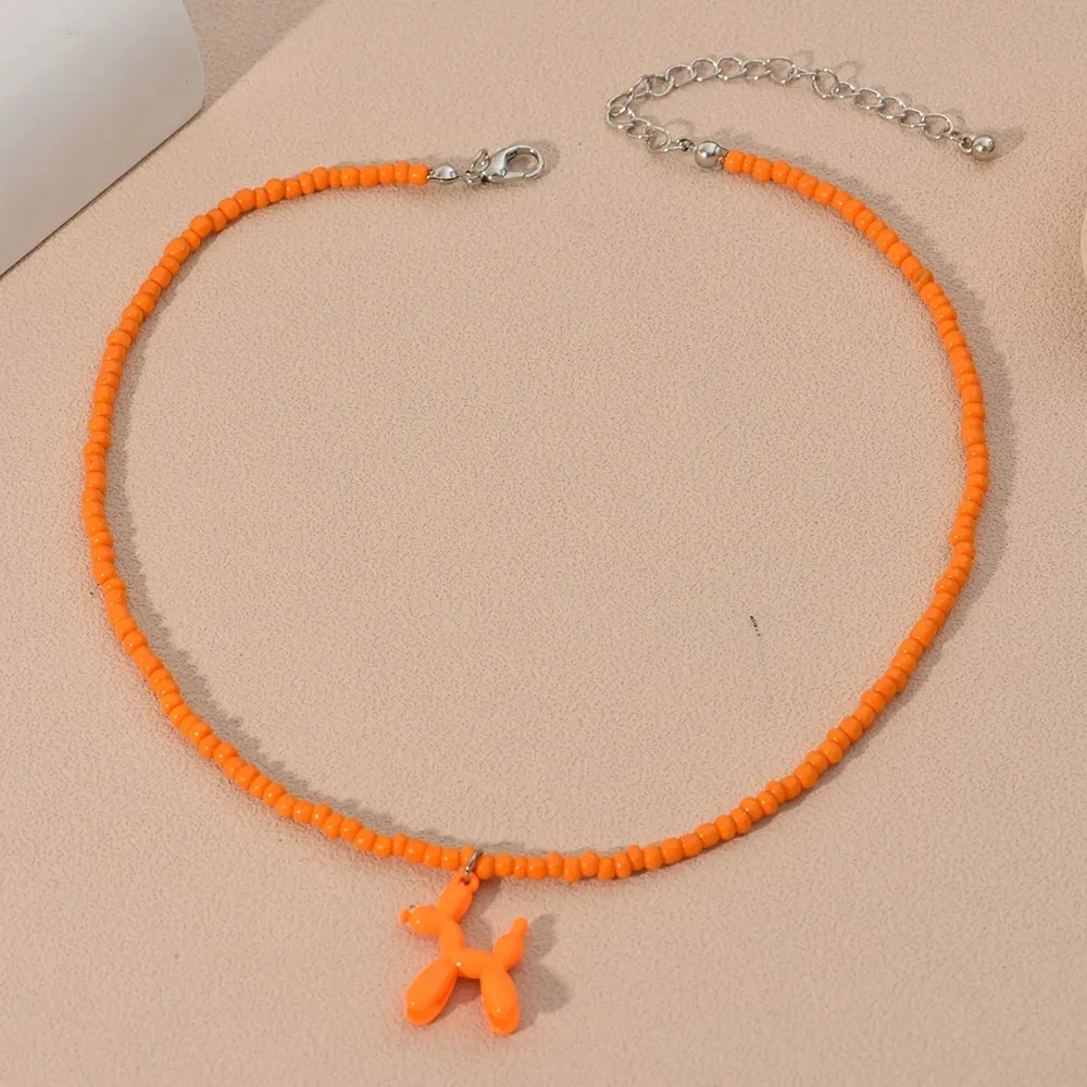 Cute Colorful Enamel Puppy Dog Pendant Necklace for Women Boho Ethnic Handmade Beaded Chain Choker Necklace Wholesale Jewelry