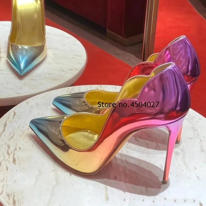 

Gradient Color Patent Leather Stiletto Pumps Sexy Pointed Toe High Heels 12cm 10cm 8cm Wedding Bridal Shoes For Woman