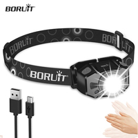 BORUIT B33 Mini LED Headlamp Motion IR Sensor Headlight Red Light 5-Mode Zoom Rechargeable Head Torch Hunting Fishing Spotlight