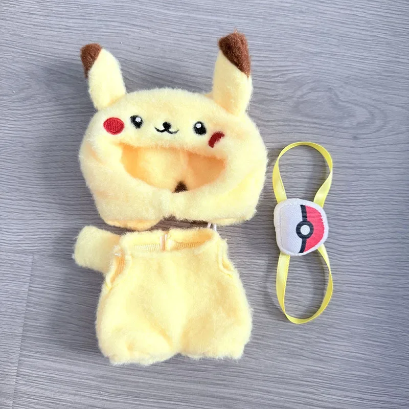 

2 Styles Cartoon Labubu Clothes Kawaii Pikachu Eevee Outfit with Backpack Mini Plush Doll Clothing Fashion Doll Accessories Gift