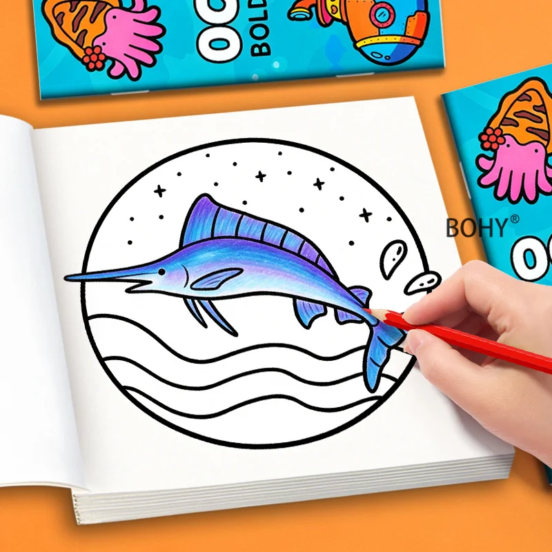 1 Ocean Themed Adult/children's Coloring Brochure, Suite for Colored Pencils, 24 Pages Underwater Animal Line Drawing Patterns