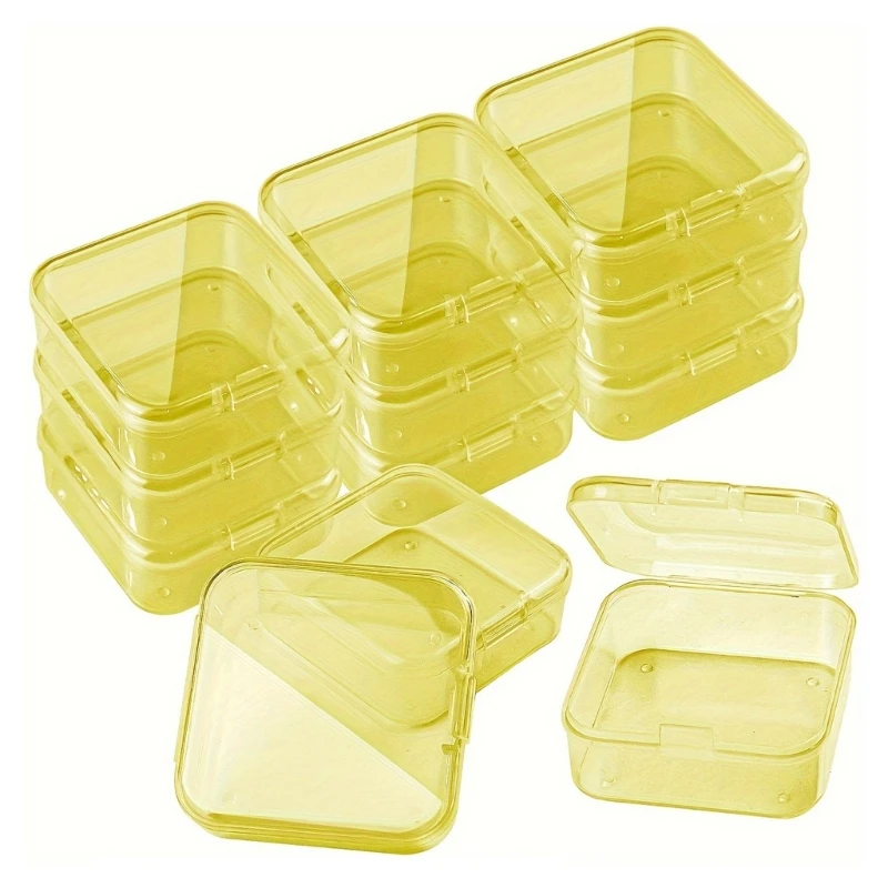 12 Pieces Assorted Colors Storage Cases Transparent Stackable Square Boxes Space Saving Pills with Cover