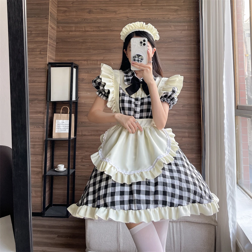 

Japanese Cute Lolita Plaid Maid Dress Sexy Halloween Waitress Anime Role Play Uniform Outfits Kawaii Party Stage Cosplay Costume