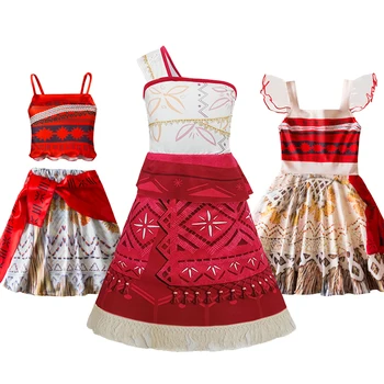 오션 어드벤처 만화 역할 놀이 의상 모아 나 두 조각 소녀를위한 드레스 폴리네시아 스타일 Vaiana 공주 의상 할로윈