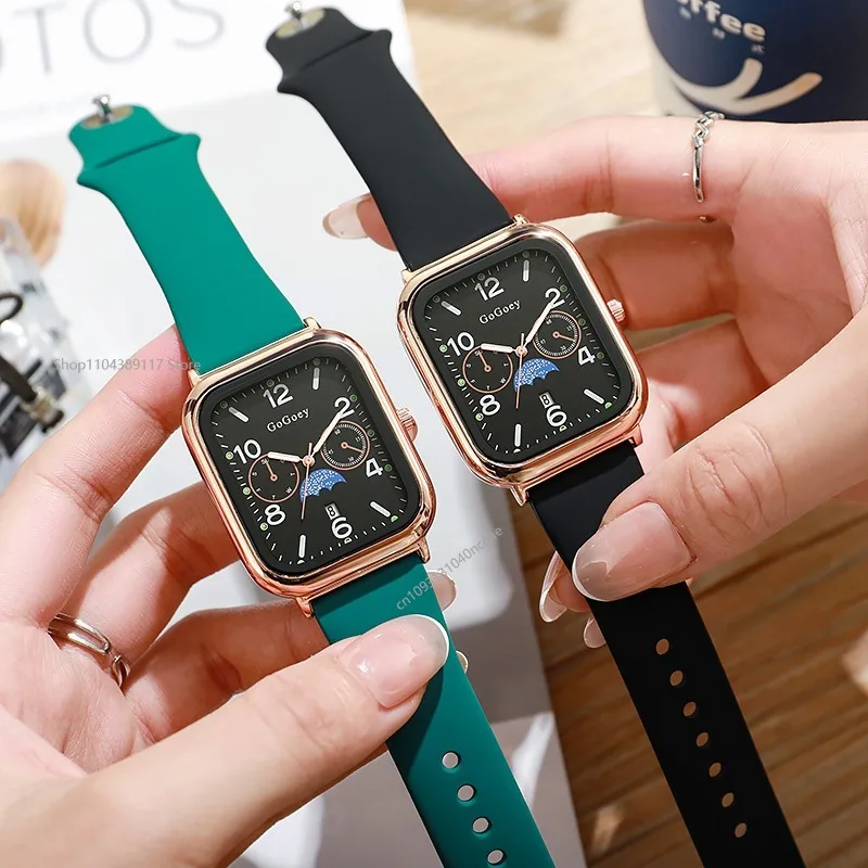 Famous Brand Women Calendar Watch Rectangular Ladies Quartz Watches Silicone Strap Wristwatch Relojes Para Mujer