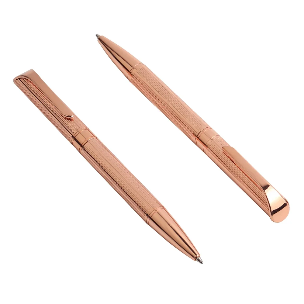 1PC Heavy Rose Gold Ballpoint Pen Metal Material Ball Pen For School Office Rotating Style Ink Color Black Blue Writing 0.7mm