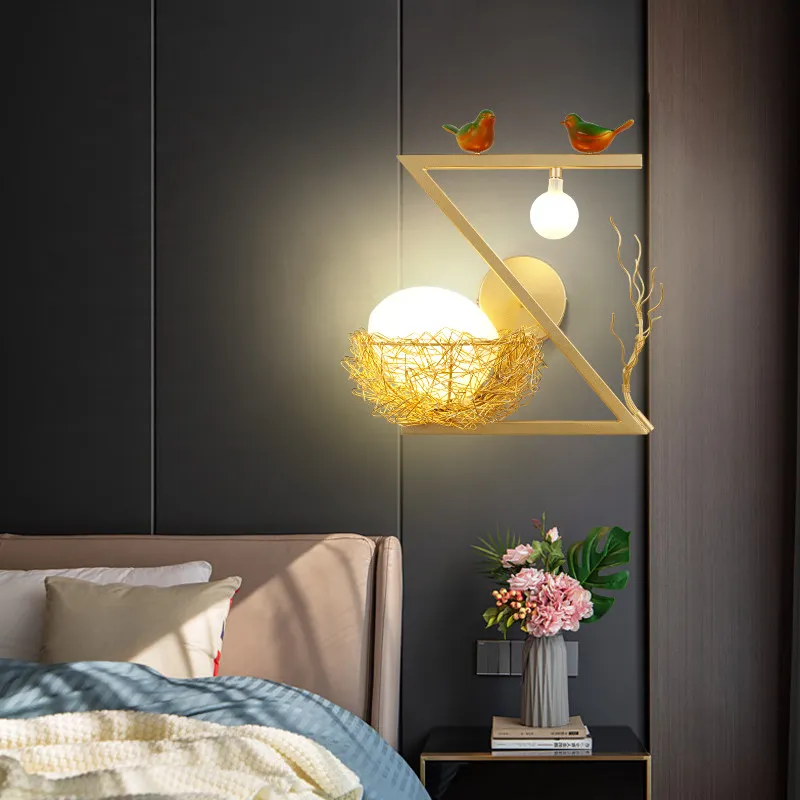 

Modern Creative Bird Nest Wall Lamp Golden Metal Glass Lampshade Decorative Light Bedroom Living Room Hallway Restaurant Sconces
