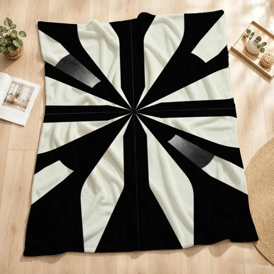 Modern Abstract Starburst Flannel Throw Blanket - Soft, Warm Monochromatic Geometric Design for Couch, Bed & Office Minimalist Black and White Decor Gift Weighted Blanket 280GS