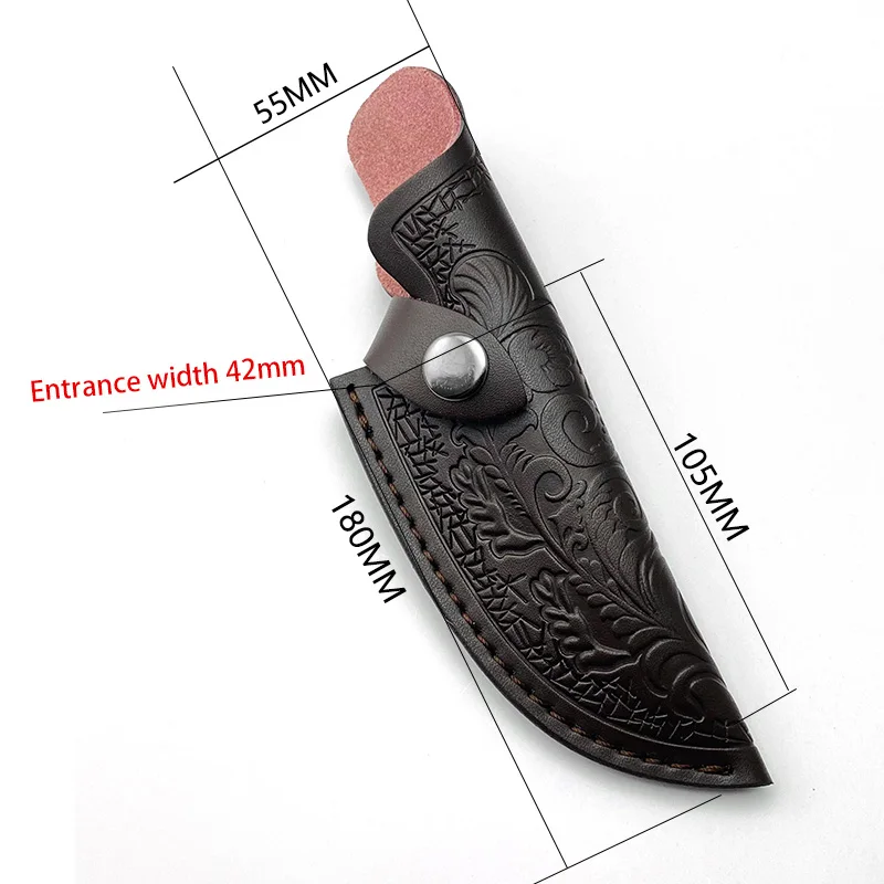 1piece Carving Cow Split Leather Material Scabbard with Copper Buckle Outdoor Small Straight Knife Sheath Scabbard