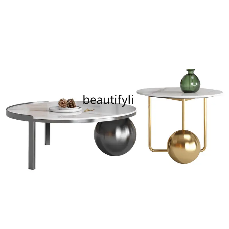 

Italian Style Light Luxury Modern Minimalist Stone Plate Coffee Table round Size Combination Creative Living Room Household