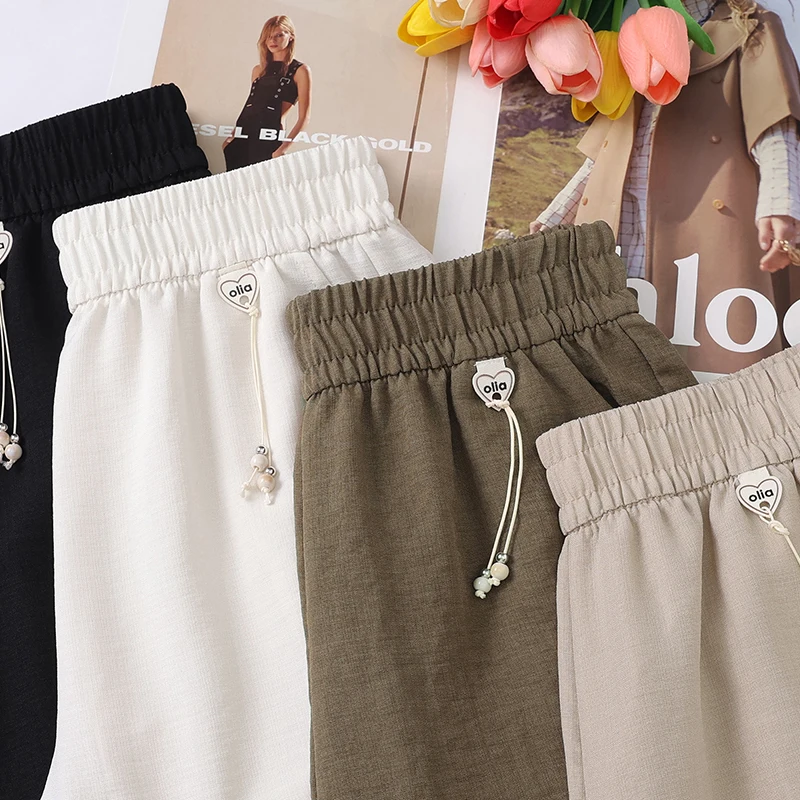 

Летние мягкие брюки из ледяного шелка для женщин: новые, высококачественные, с высокой эластичностью, для повседневной носки, больших размеров, однотонные