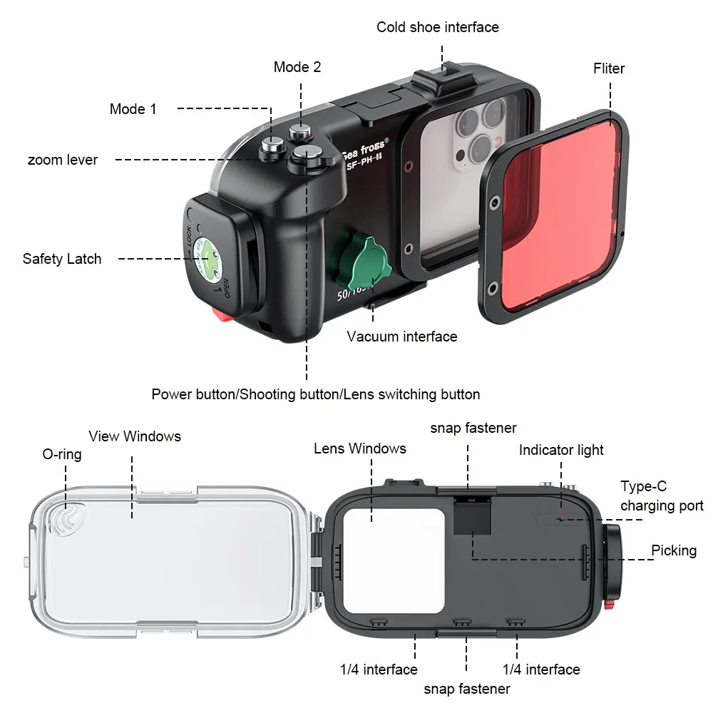 Seafrogs 50M Waterproof Phone Case Underwater Snorkeling Protective Cover for iPhone 17 16 15 14 13 Pro Max(Comes with a Complim
