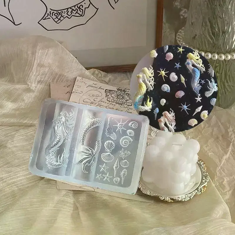 Ocean Series 3D Silicone Nail Mold Mermaid Starfish Shell Nails Art Carving Templates Manicure Design Tool DIY Nail Art Decor