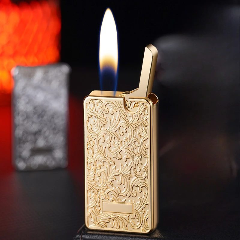 New Ejection Igniter Electroplated Three-dimensional Relief Inflatable Open Flame Lighter Creative Men\'s Cigarette Lighting Tool