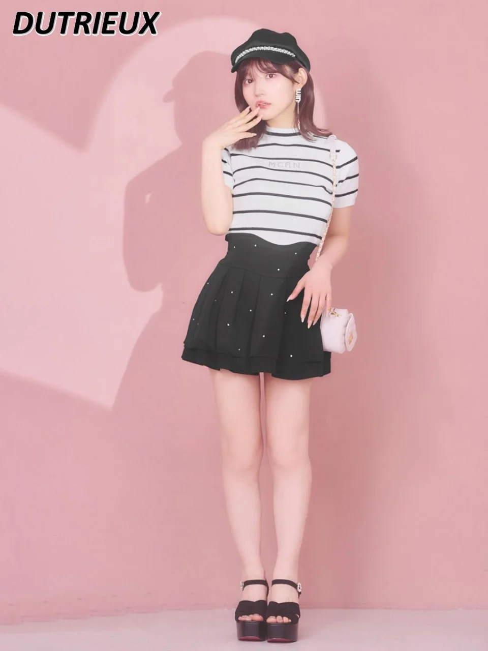 Summer New Sweet Girl High Waist Rhinestone Shiny Short Black Skirt Slimming All-matching Mini Skirts Culottes for Women