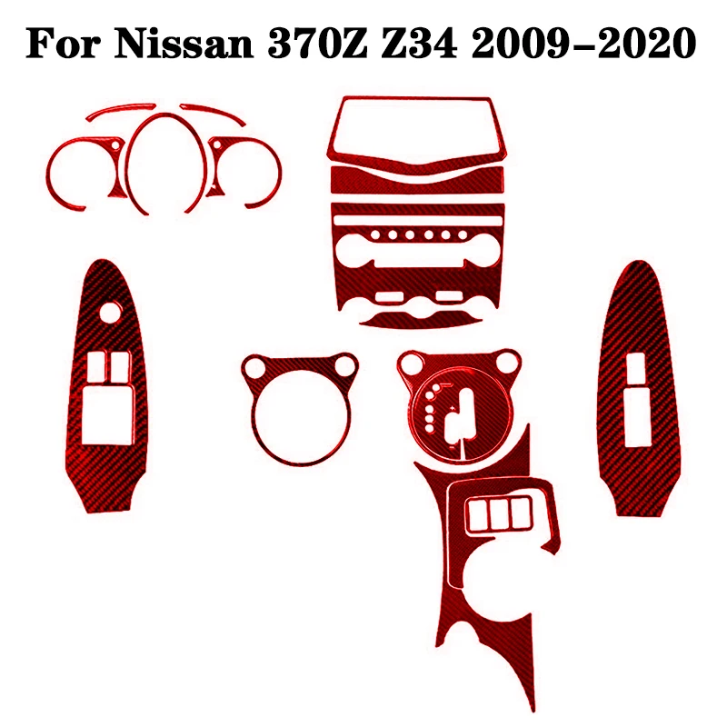 For Nissan 370Z Z34 2009-2020 Car Carbon Fiber Red Stickers Cover Trim Car Various Parts Interior Decorative Accessories