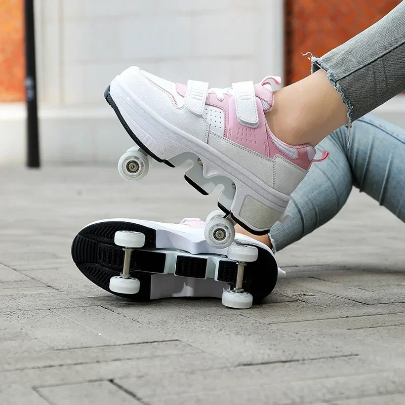 

Deform Roller Skate With 4 Wheels Shoes Runaway Parkour 4-Wheel Skates Sneakers Deformation Shoes For Women Youth Adult Gift