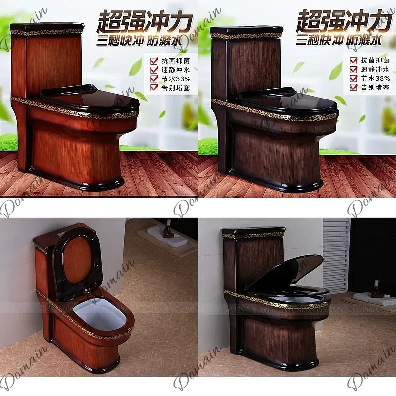80 N Wood Grain Toilet Dual Flush Vortex Flush Large Trapway Water Saving Colored Toilet Bowl