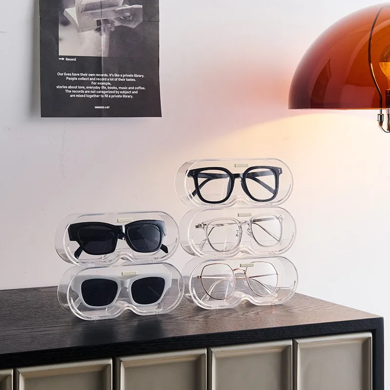 Flip Cover Transparent Glasses Storage Rack Wall Mounted Without Punching Myopia Eyeglasses Sunglasses Display Rack Eyewear Box