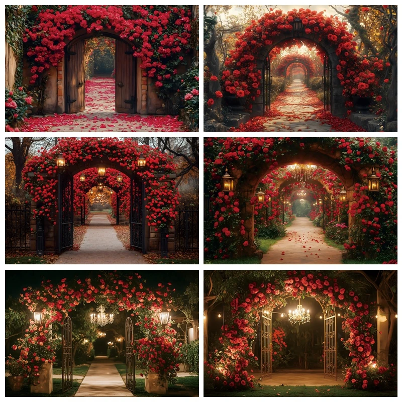 Rose Flowers Garden Valentine's Day Backdrop Dreamy Wedding Party Decor Bridal Shower Photography Background Photo Studio Props