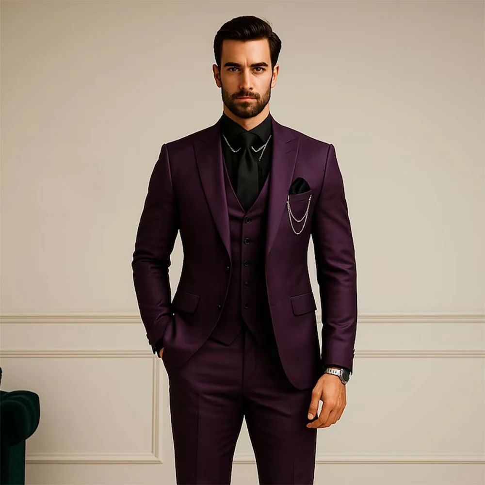 

Slim Fit Men's Suits Formal Single Breasted Peak Lapel Skinny Blazer Formal Business Office 3 Piece Jacket Pants Vest Full Sets