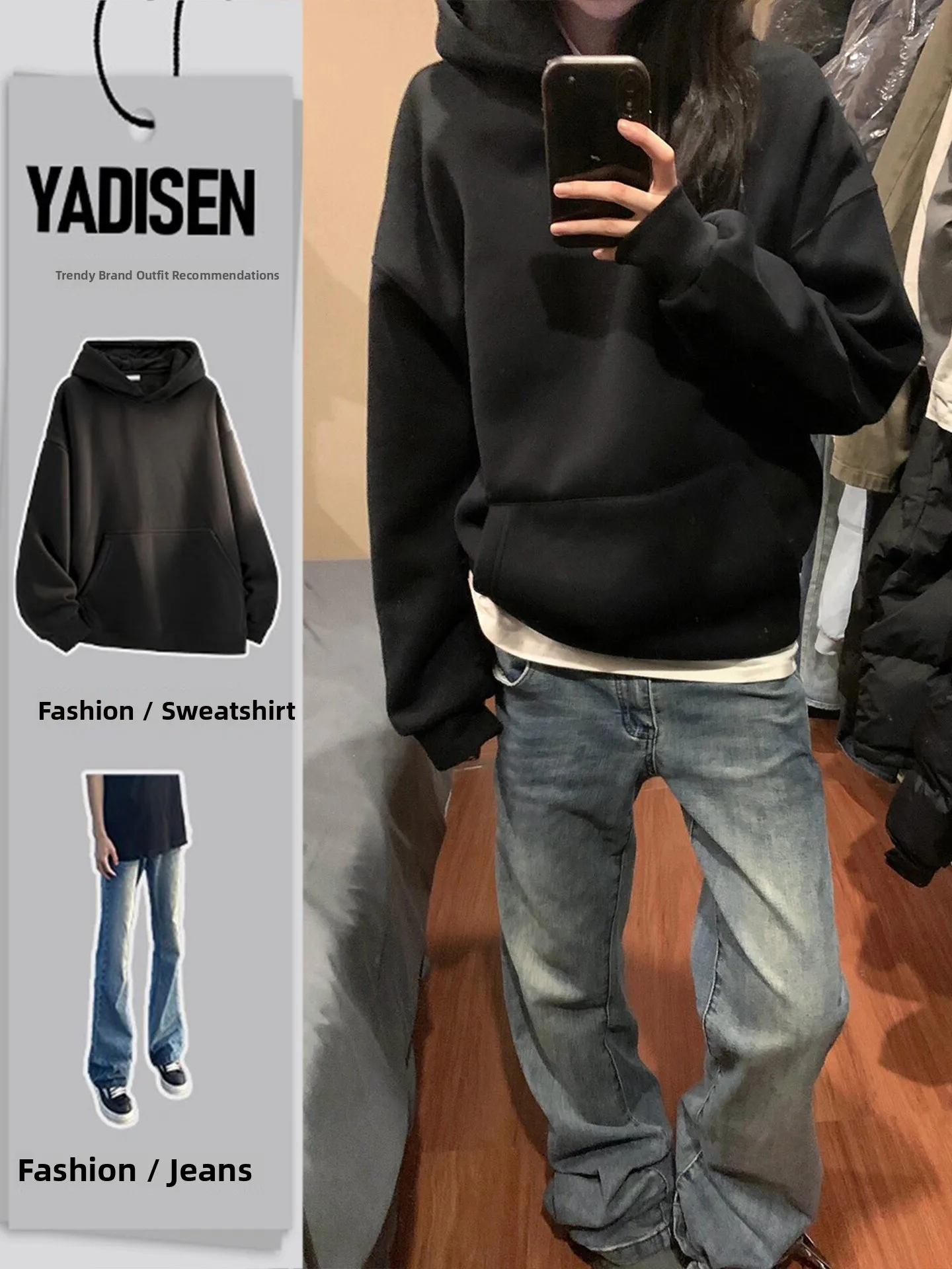 

Cleanfit Men's Fce Lined Hoodie Jaet ort Wide Autumn Outfit Set Long Sve Long Pants Youth Casual Sportswear Set