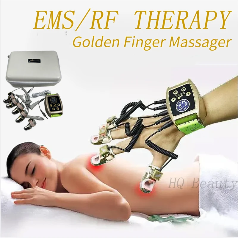 Portátil infravermelho ems vibração rf radiofrequência diamante dourado dedo massageador microcorrentes máquina para remoção de rugas