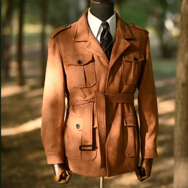 

Italian Autumn and Winter Retro Gentleman Multi Pocket Imitation Deer Skin Jacket