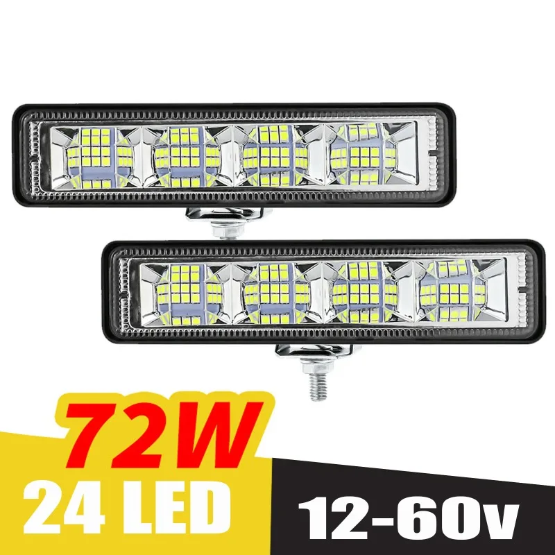 72W 24 LED Car Work Light Bar 1/2pcs Worklight Bar 4x4 Excavator 12-60V Led Combo Beam for Offroad SUV ATV Tractor Boat Trucks