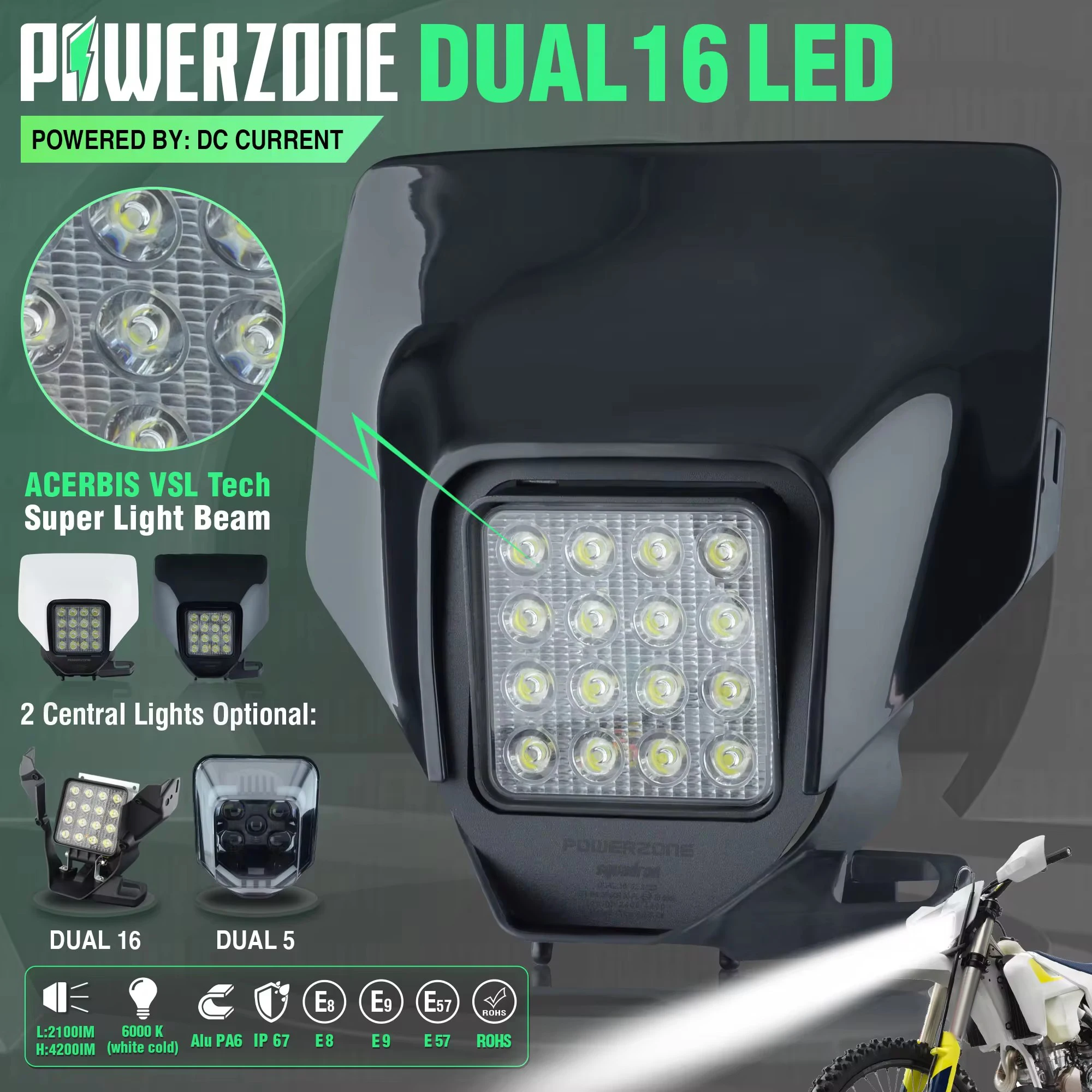 PowerZone Motorcycle LED Headlight Headlamp Head Light Supermoto Fairing For Husqvarna Husky TE TE FC TC Enduro Headlight