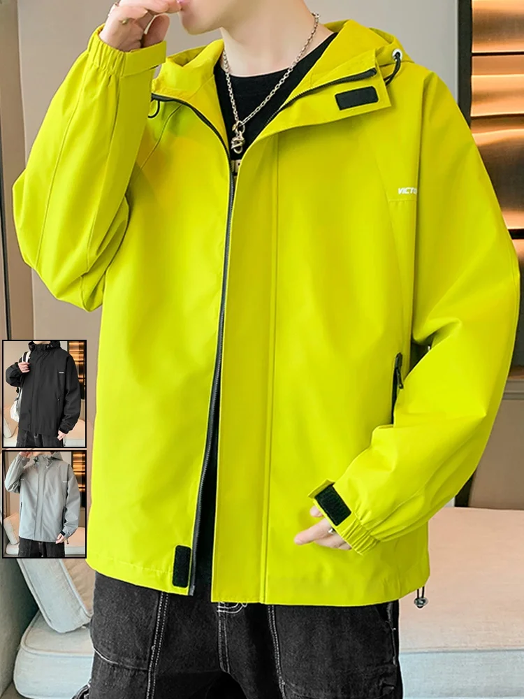 

Loose Men's Jaet Autumn Spring Hooded Outdoor Versatile Waterproof Zipper Closure Casual Faion Polyester Fiber Coat