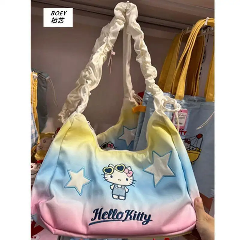 

Сумка Sanrio с градиентом большой вместимости, универсальная женская сумка Hello Kitty, сумка через плечо в корейском стиле, милая сумка через плечо для занятий
