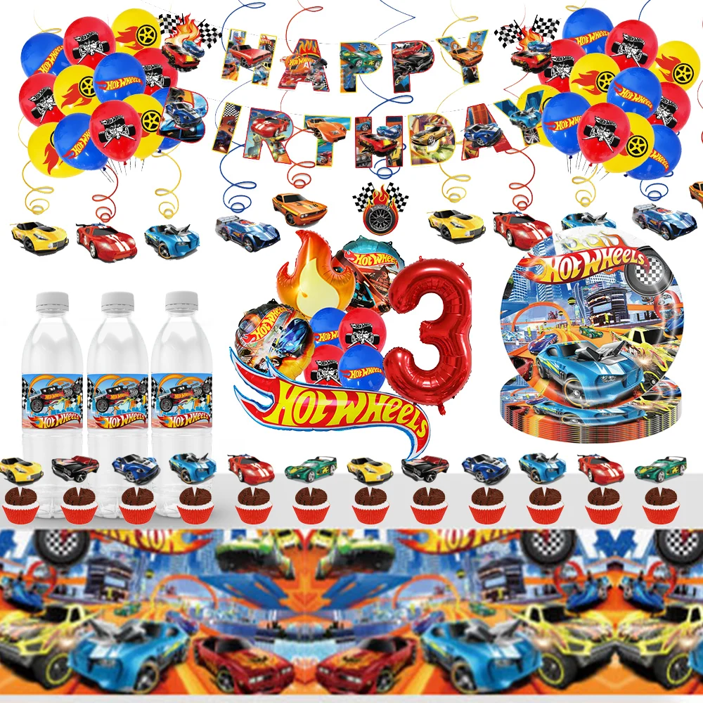 Hot Wheels Birthday Decoration Racing Car Disposable Tableware Tablecloth Plate Cup Balloon Baby Shower Kids Boys Party Supplies