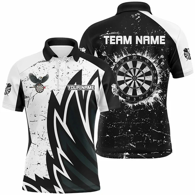 

Funny Dart Print Polo Shirt For Men Fashion Team Name Lapel Short Sleeve Casual Loose Tops Personalization Name Print Golf Wear