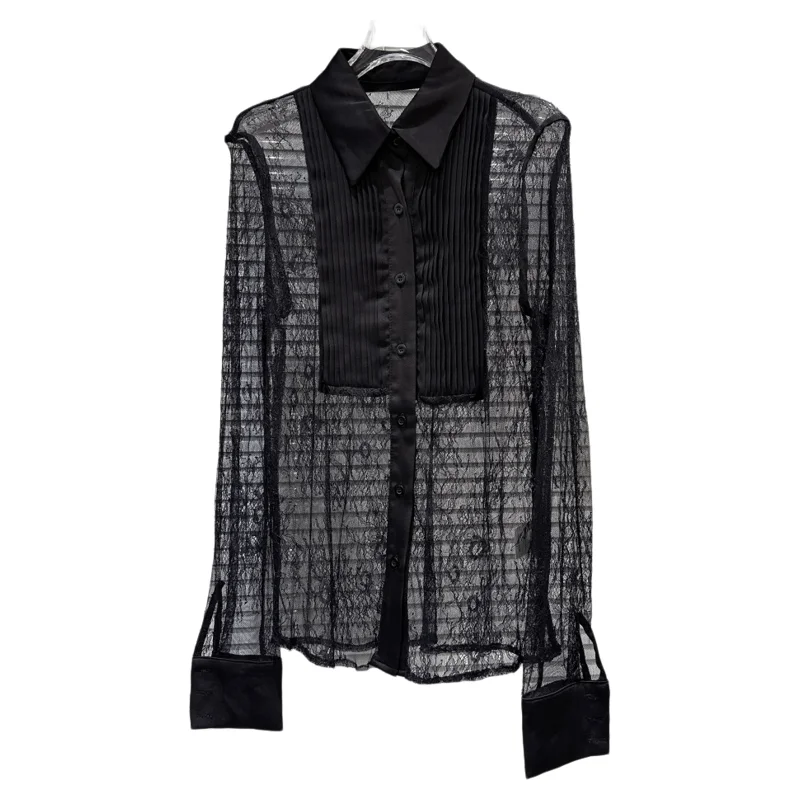 

Sexy Lace Splice Design See-tough irt Women's Straight Cut Long Sve Pure Color Spring/Summer Faion Trend 2025